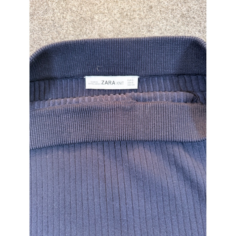 Zara Knit Navy Blue Ribbed Maxi Skirt with White Side Stripe Slit Size Small - Picture 3 of 8
